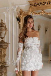 Intricate Sparkle Strapless A-line Celebrity Dress Applique Paillette / Sequins Mini Organza Cocktail فساتين كوكتيل wedding dress